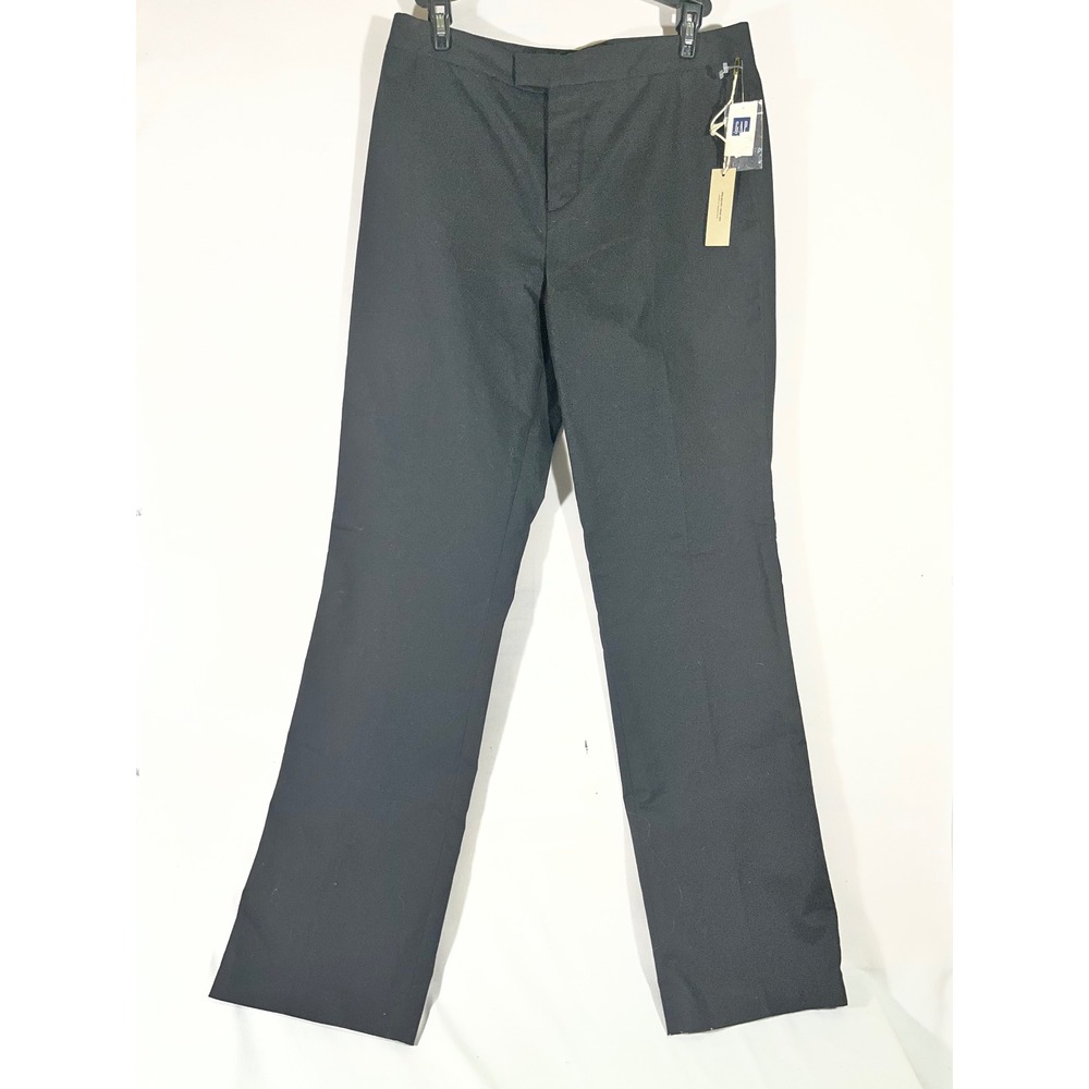 VTG Gap Khakis Stretch Straight Leg Flat Front Pants Trouser Women 6 Black Y2K
